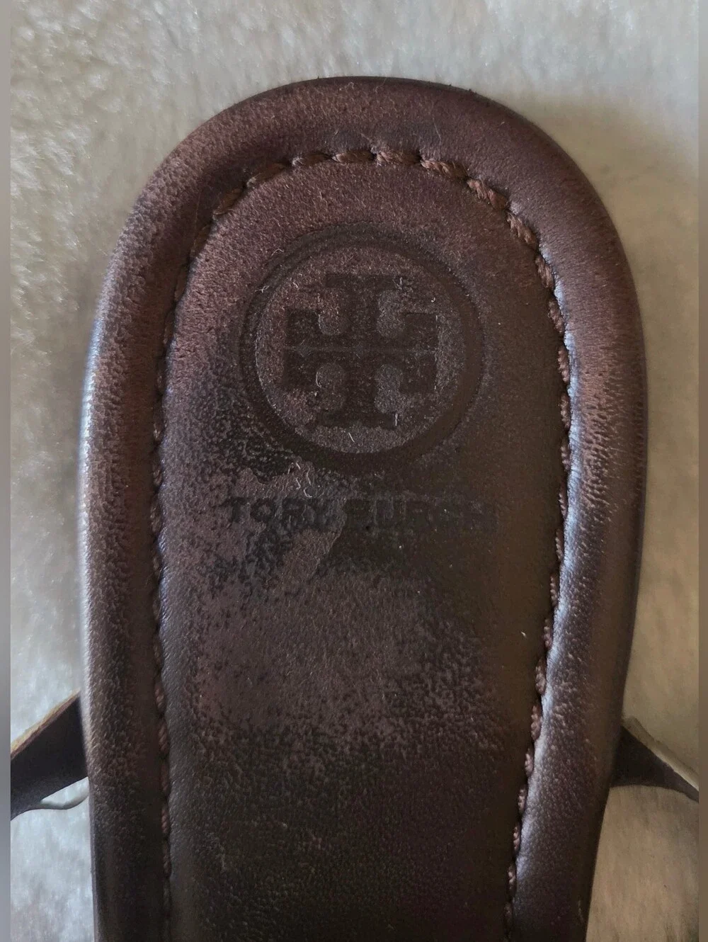 Tory Burch Metallic Gold Logo Thong Sandals with Brown Footbed